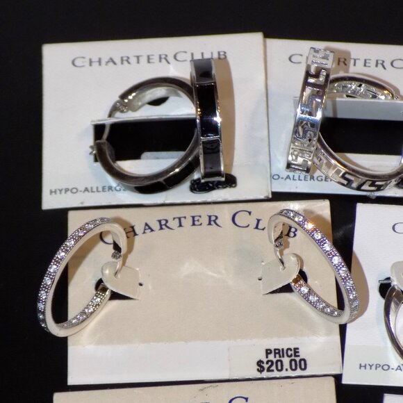 Lot 7 Pairs NWTs $138 Charter Club Hoop Earrings Bundle . Crystal, SW & More - Picture 4 of 10